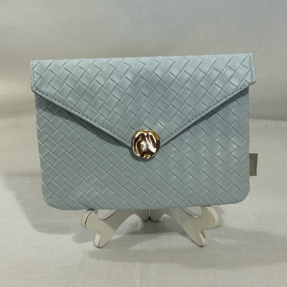 Ipsy - Light Blue Woven Glam Bag with Gold Detail